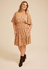 Plus Size Floral Flutter Textured Skater Dress, , small