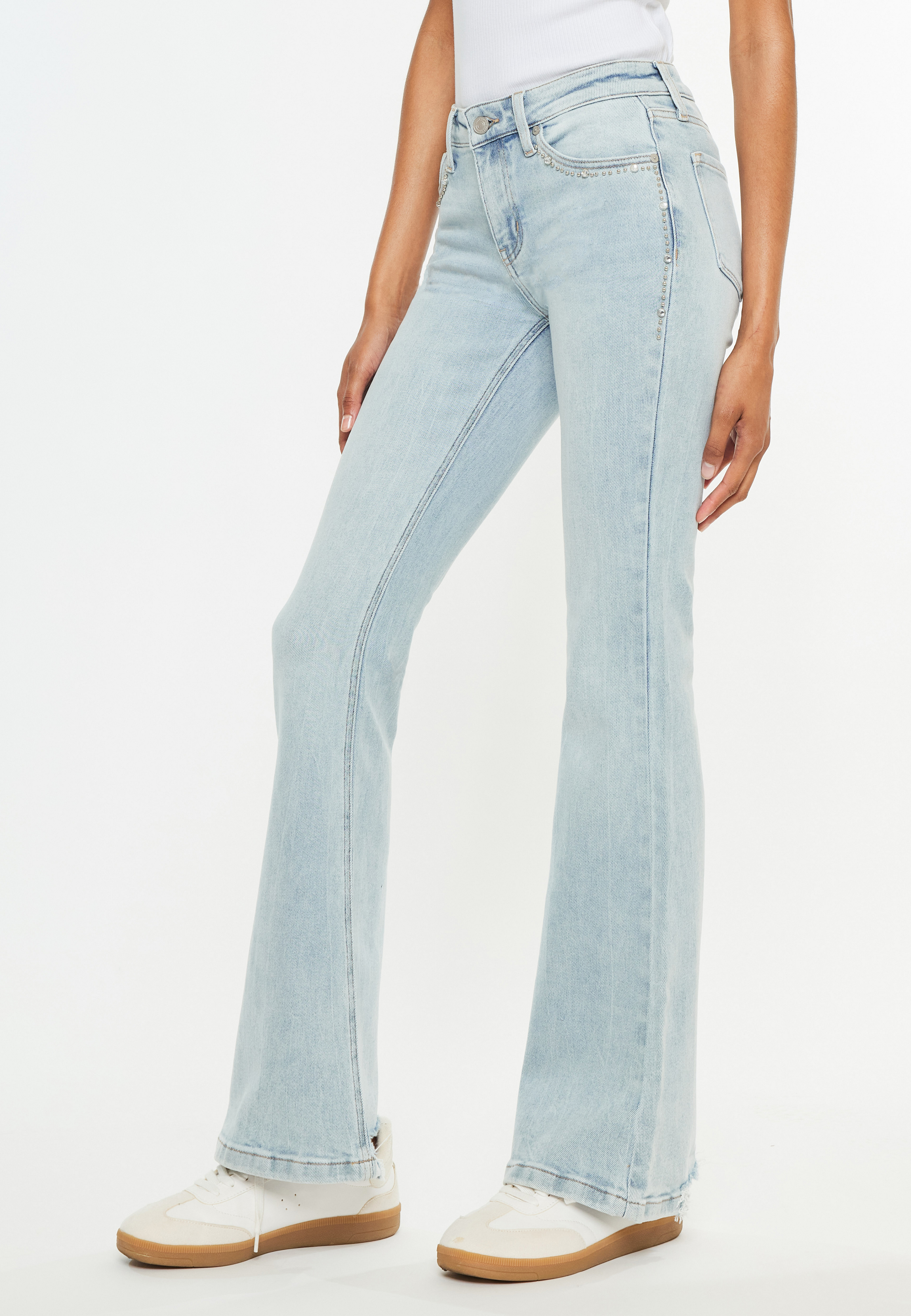 KanCan&trade; Studded Mid Rise Flare Jean, C2806, large
