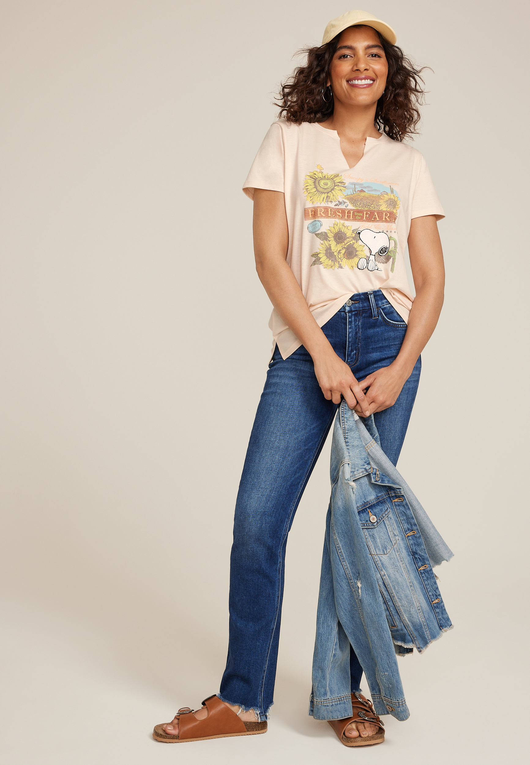 Peanuts Snoopy Sunflower Classic Fit Graphic Tee, , large