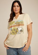 Plus Size Peanuts Snoopy Sunflower Classic Fit Graphic Tee, , small