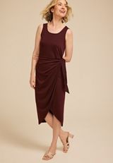 24/7 Bare Wrap Waist Midi Dress, BROWN RUM, small