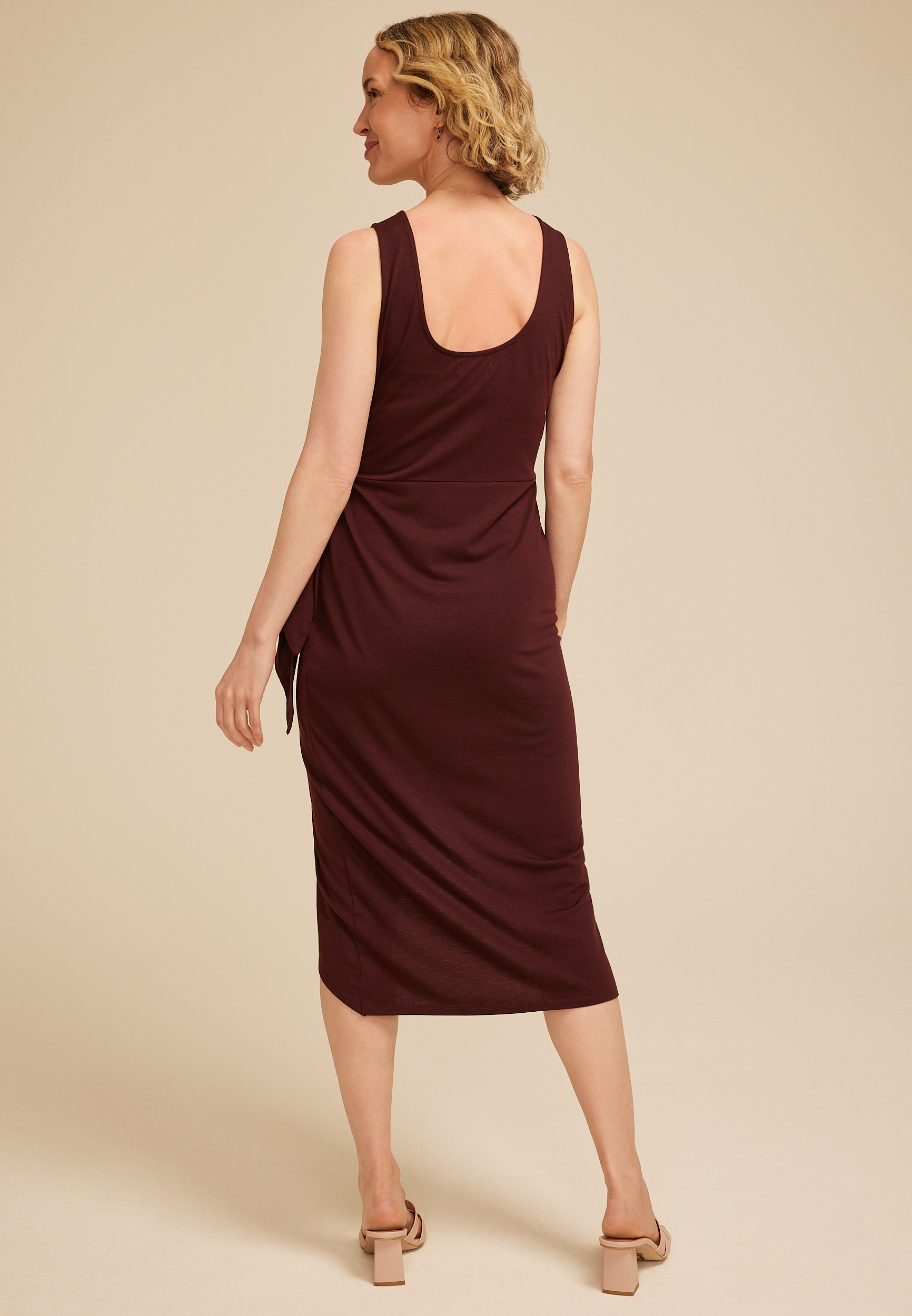 24/7 Bare Wrap Waist Midi Dress, BROWN RUM, large