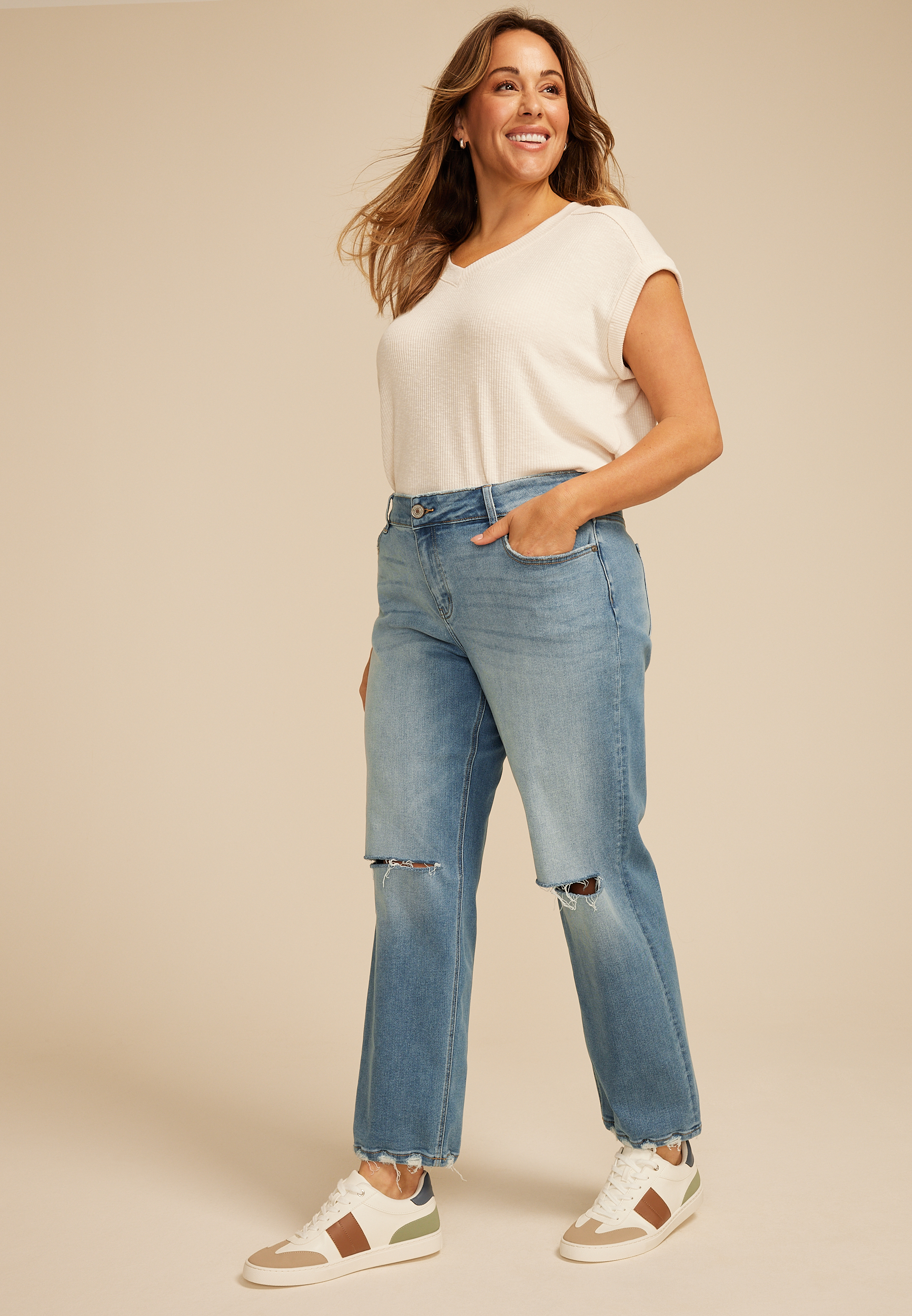 Plus Size KanCan&trade; High Rise Open Ripped Straight Jean, C3337, large