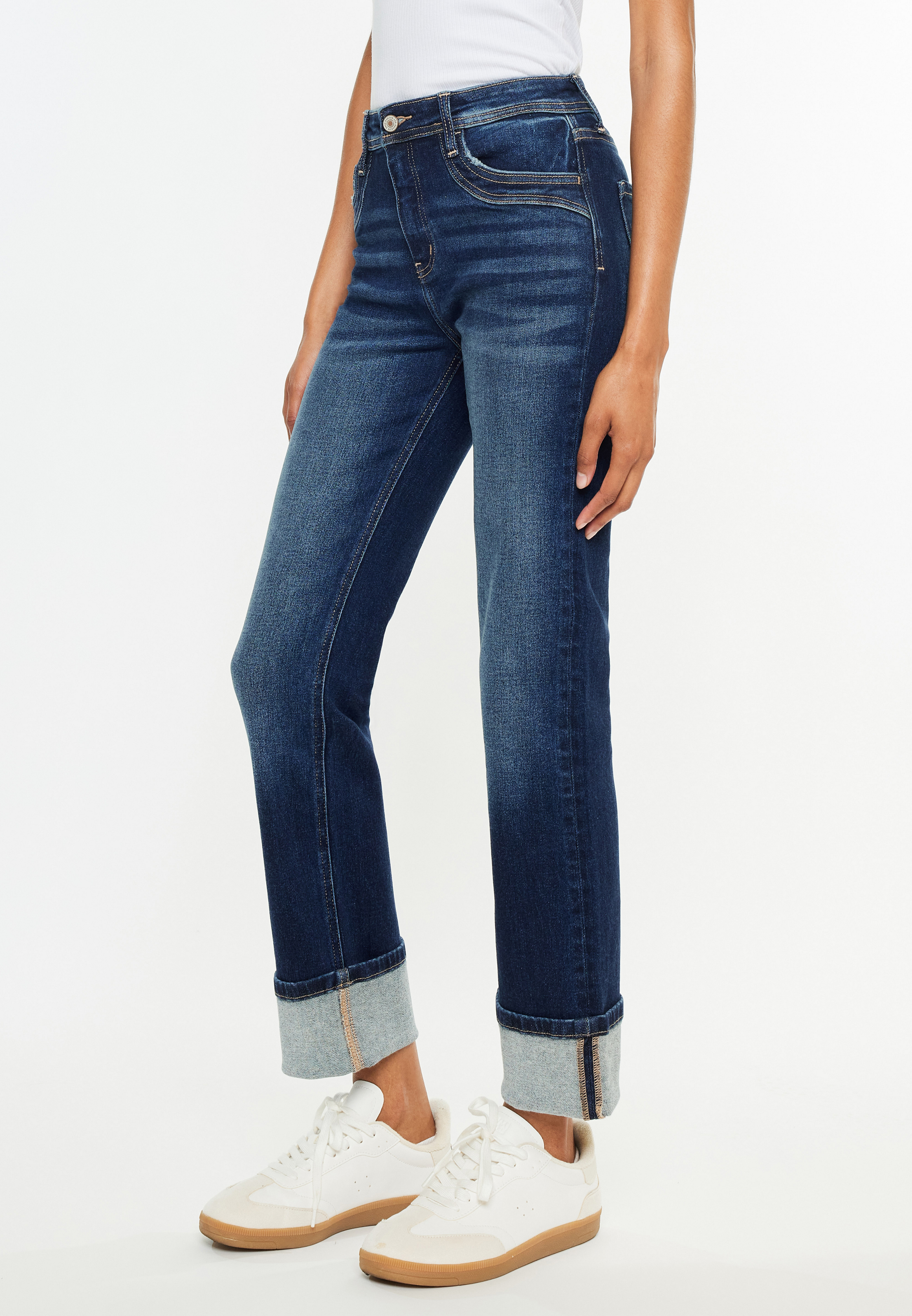 KanCan&trade; High Rise Seamed Pocket Cuffed Hem Straight Jean, C258, large