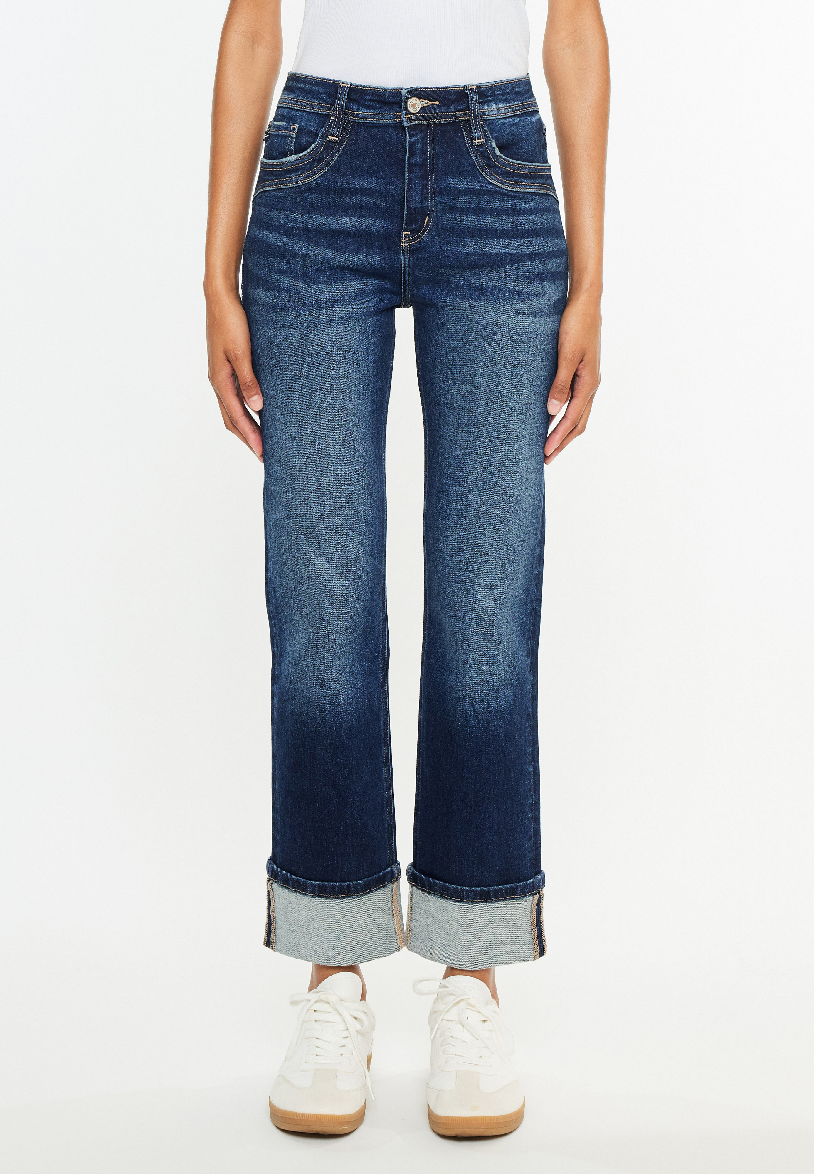 KanCan&trade; High Rise Seamed Pocket Cuffed Hem Straight Jean, C258, large