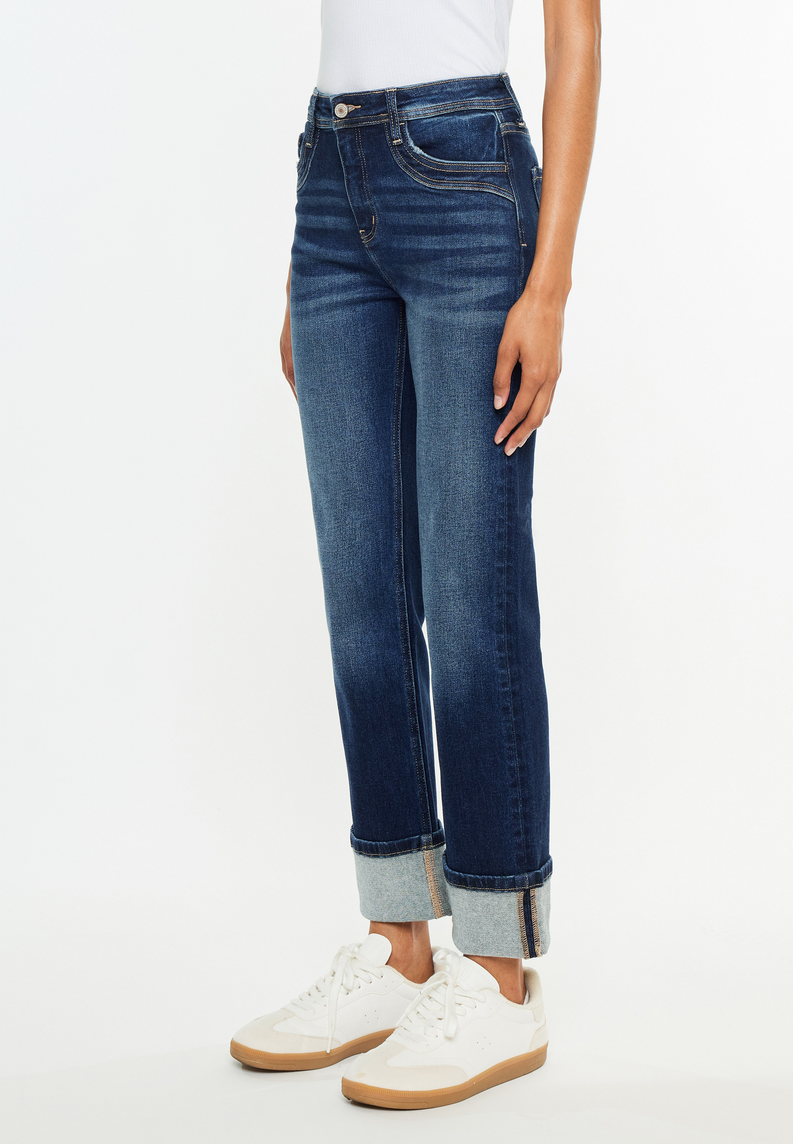 KanCan&trade; High Rise Seamed Pocket Cuffed Hem Straight Jean, C258, large