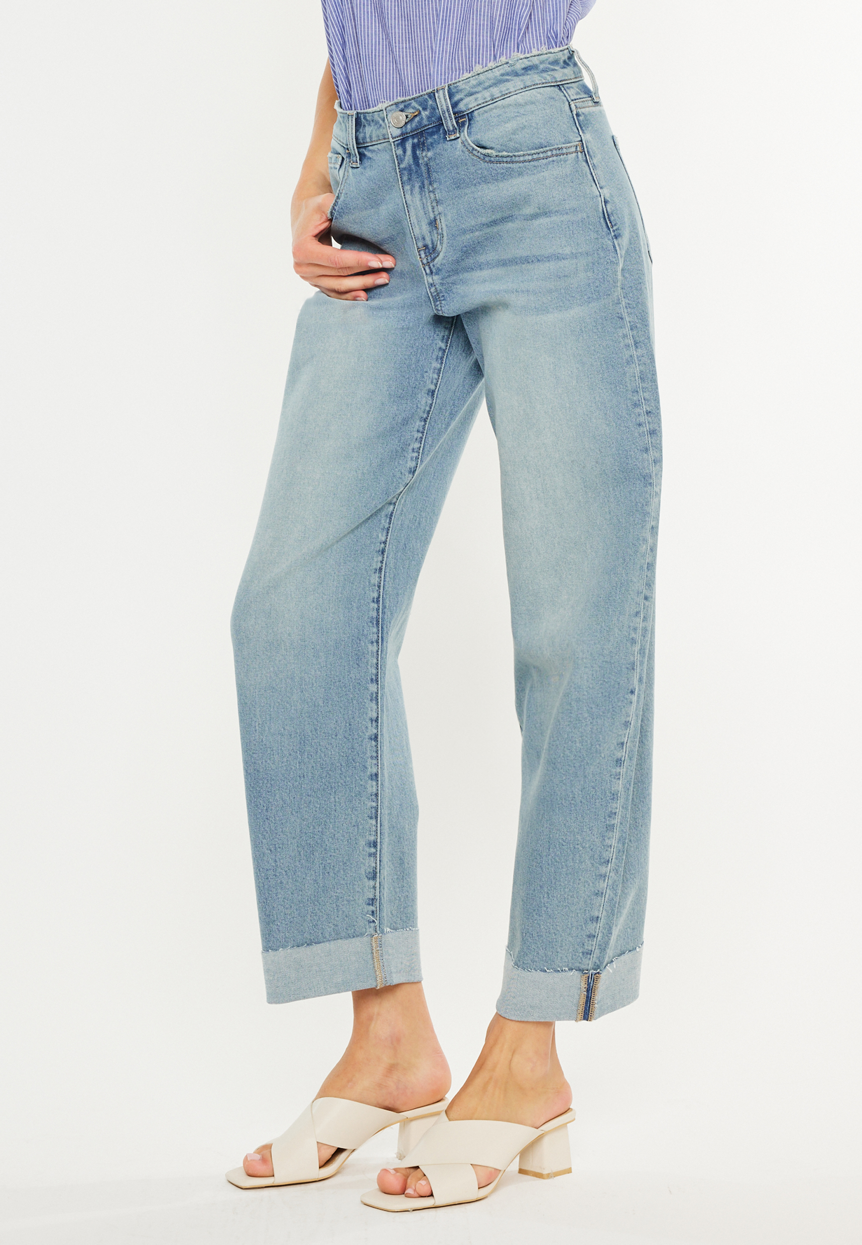 KanCan&trade; High Rise Raw Cuff Barrel Jean, C2806, large