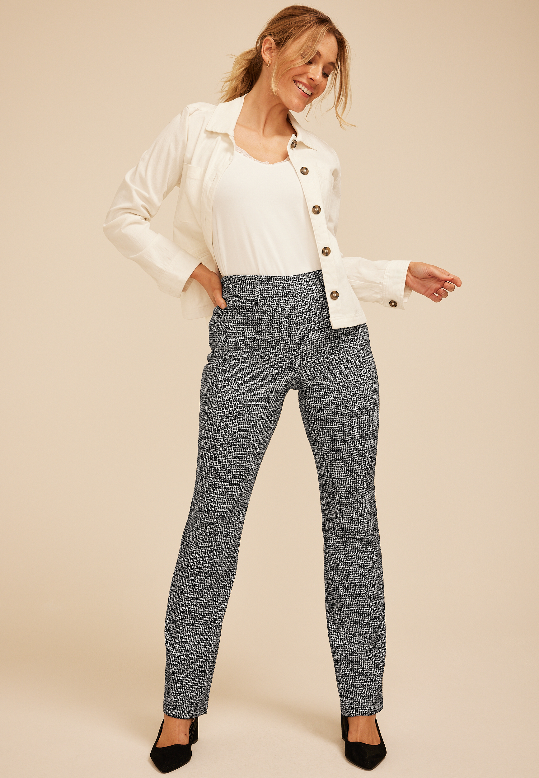 Bengaline Tweed Mid Rise Bootcut Pant