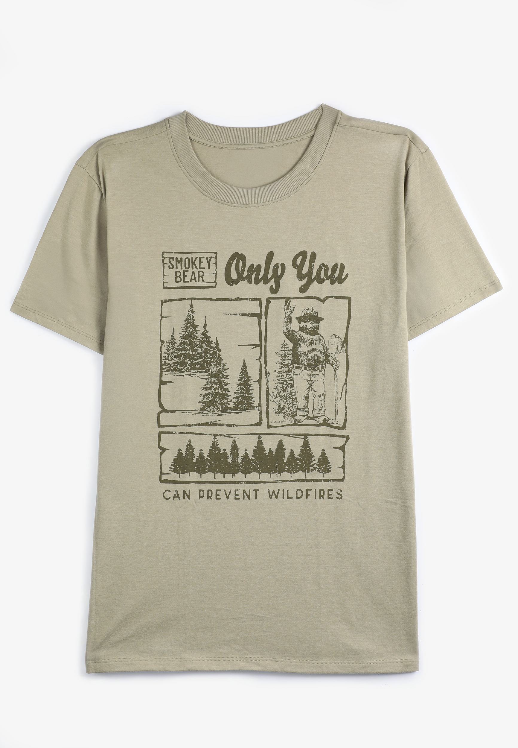 Smokey Bear Oversized Fit Graphic Tee, OLIVE, large