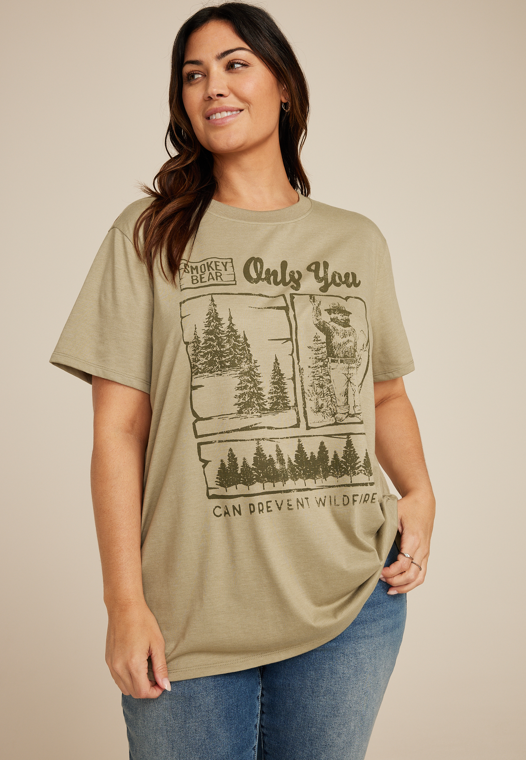 Plus Size Smokey Bear Oversized Fit Graphic Tee