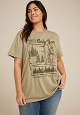 Plus Size Smokey Bear Oversized Fit Graphic Tee, OLIVE, small