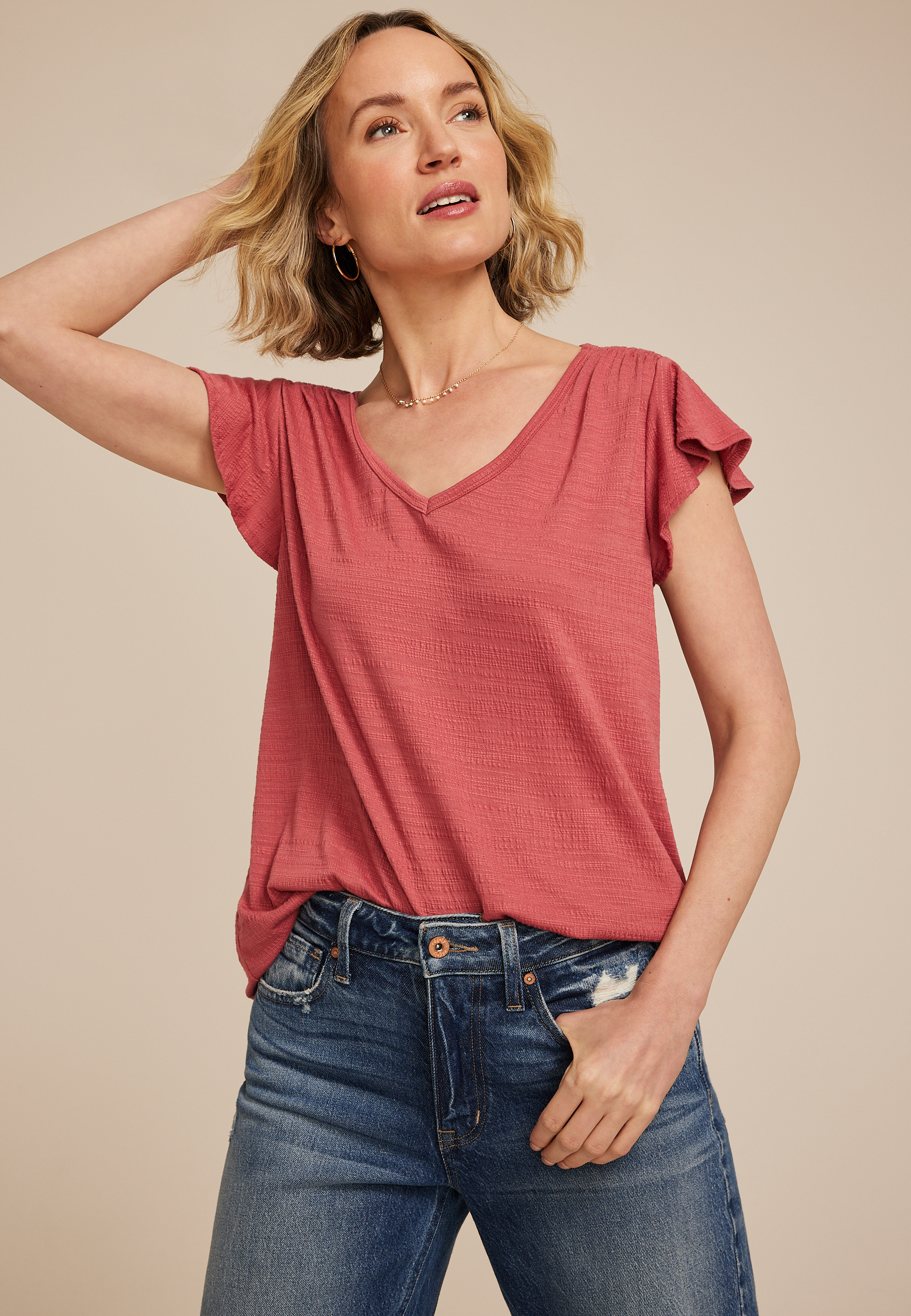 Textured Flutter Sleeve Tee