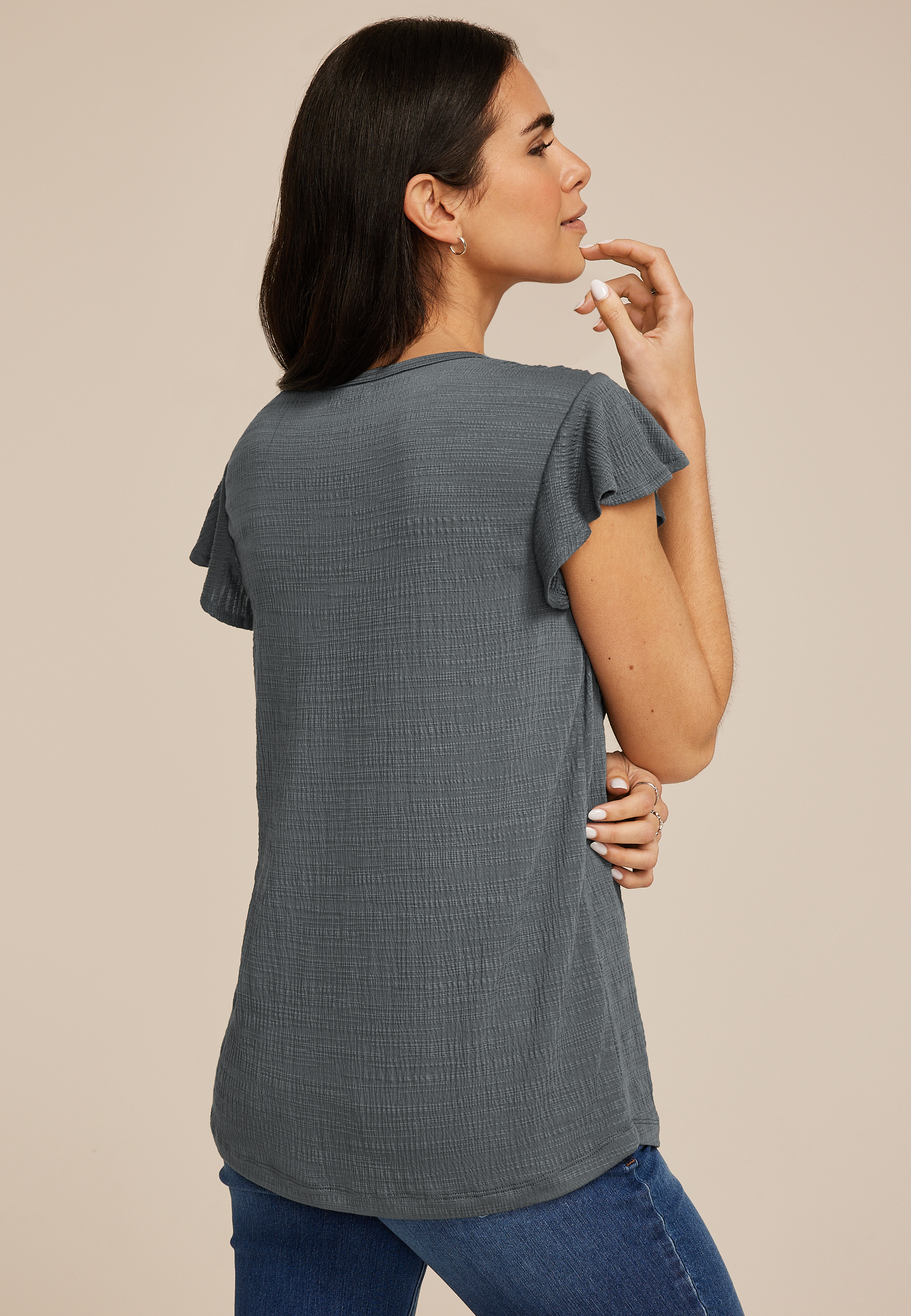 Textured Flutter Sleeve Tee, C9874, large