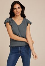 Textured Flutter Sleeve Tee, C9874, small