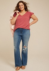 Plus Size Solid Long Sleeve Snap Button Cuff Top