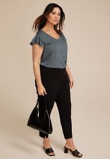 Plus Size Textured Flutter Sleeve Tee, Stormy Weather, small