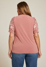 Plus Size Floral Mesh Puff Sleeve Top, C6910, small