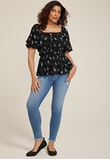 Paisley Tie Front Puff Sleeve Blouse, , small