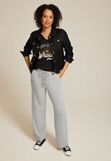 Heathered Scuba Knit Wide Leg Sweatpants, LIGHT HEATHER GRAY, small