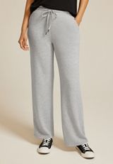 Heathered Scuba Knit Wide Leg Sweatpants, LIGHT HEATHER GRAY, small
