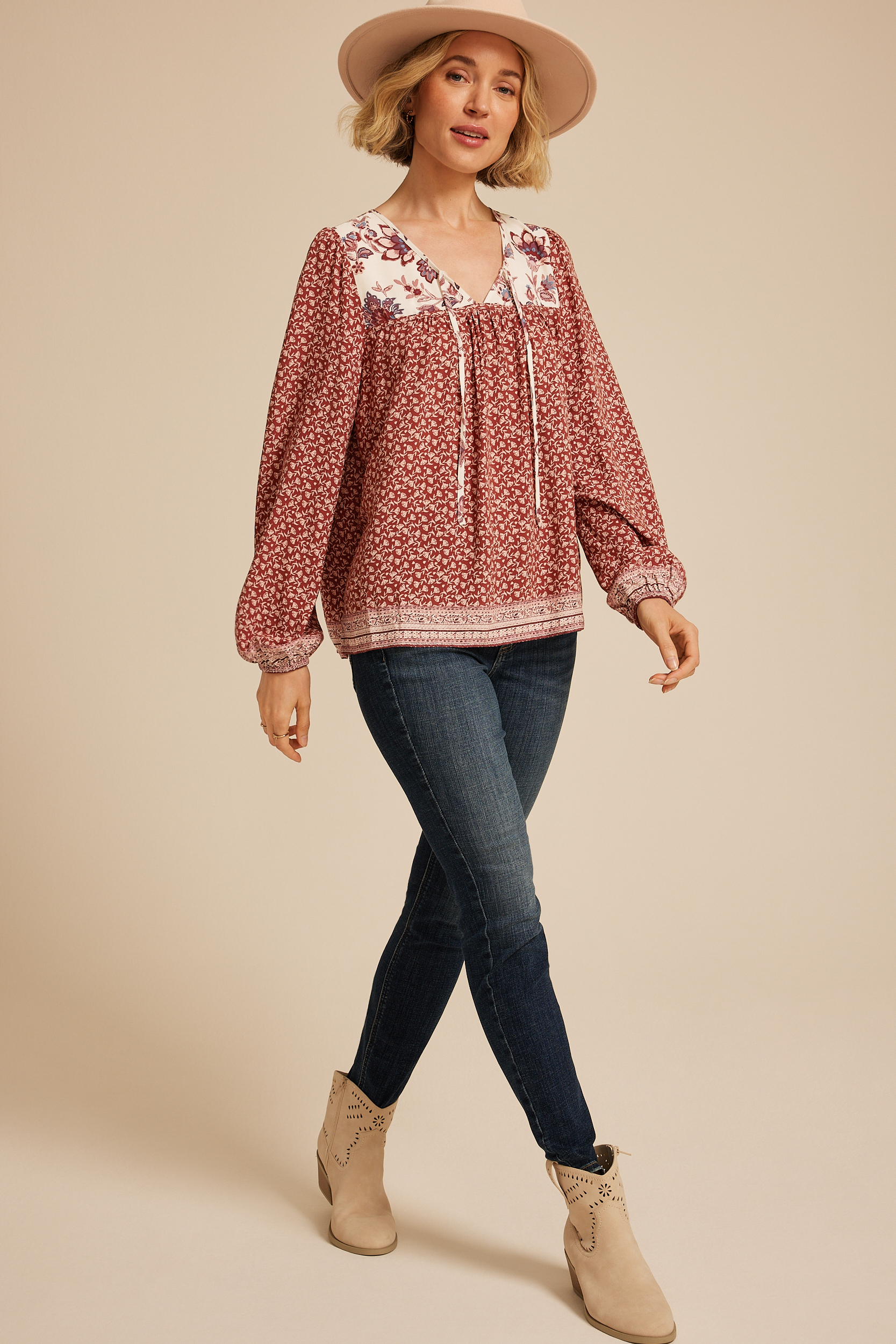 Mixed Floral Peasant Blouse, C8850, large