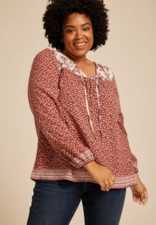 Plus Size Floral Embroidered Mesh Blouse