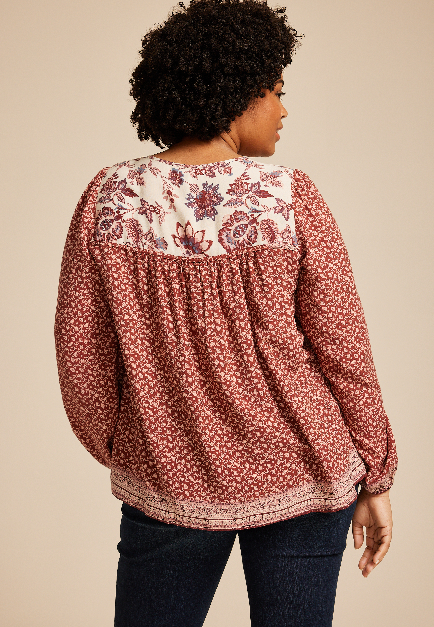 Plus Size Mixed Floral Peasant Blouse, C8850, large