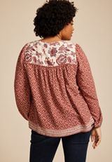 Plus Size Mixed Floral Peasant Blouse, C8850, small