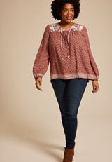 Plus Size Mixed Floral Peasant Blouse, C8850, small