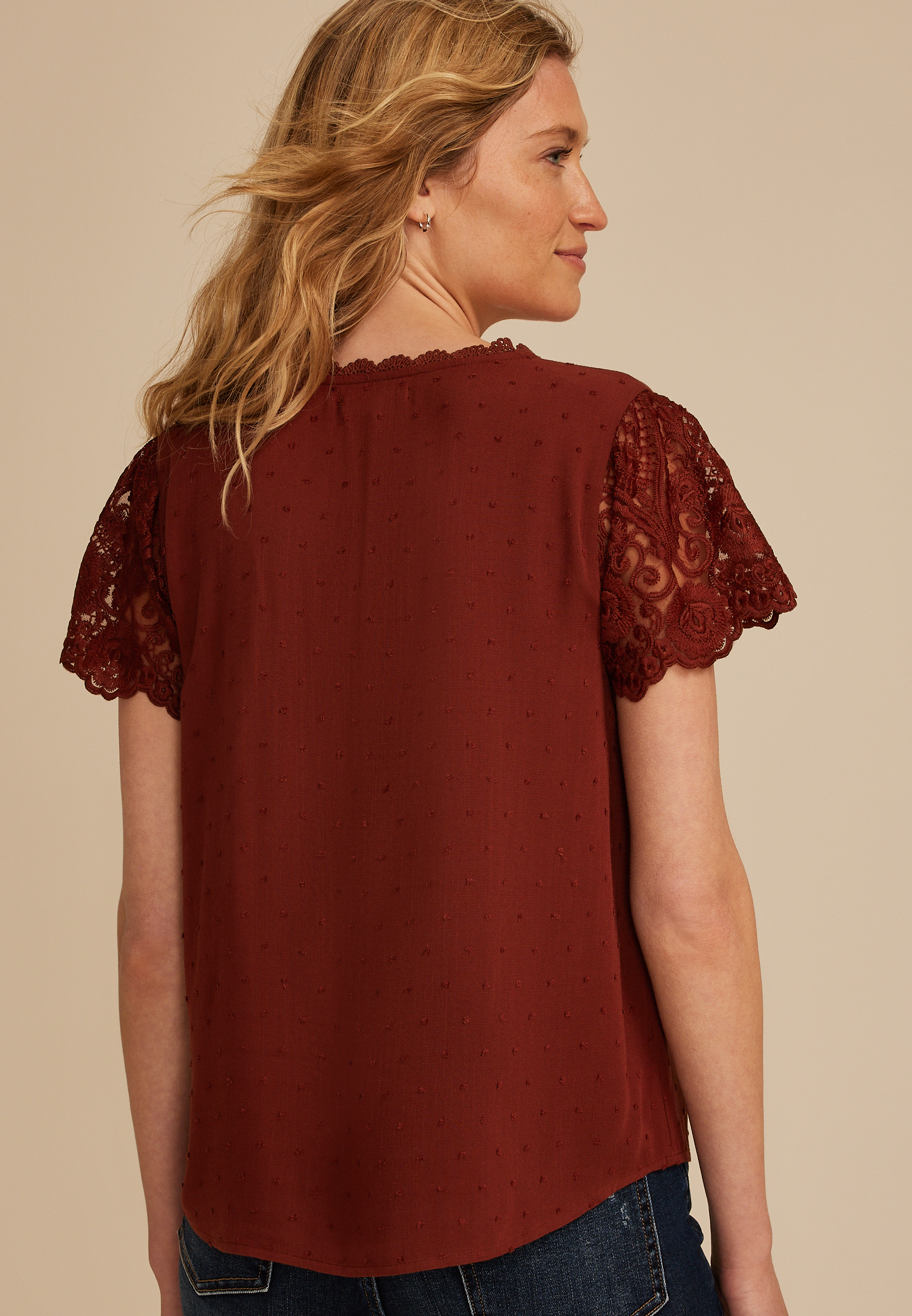 Clip Dot Lace Short Sleeve Blouse, C8065, large