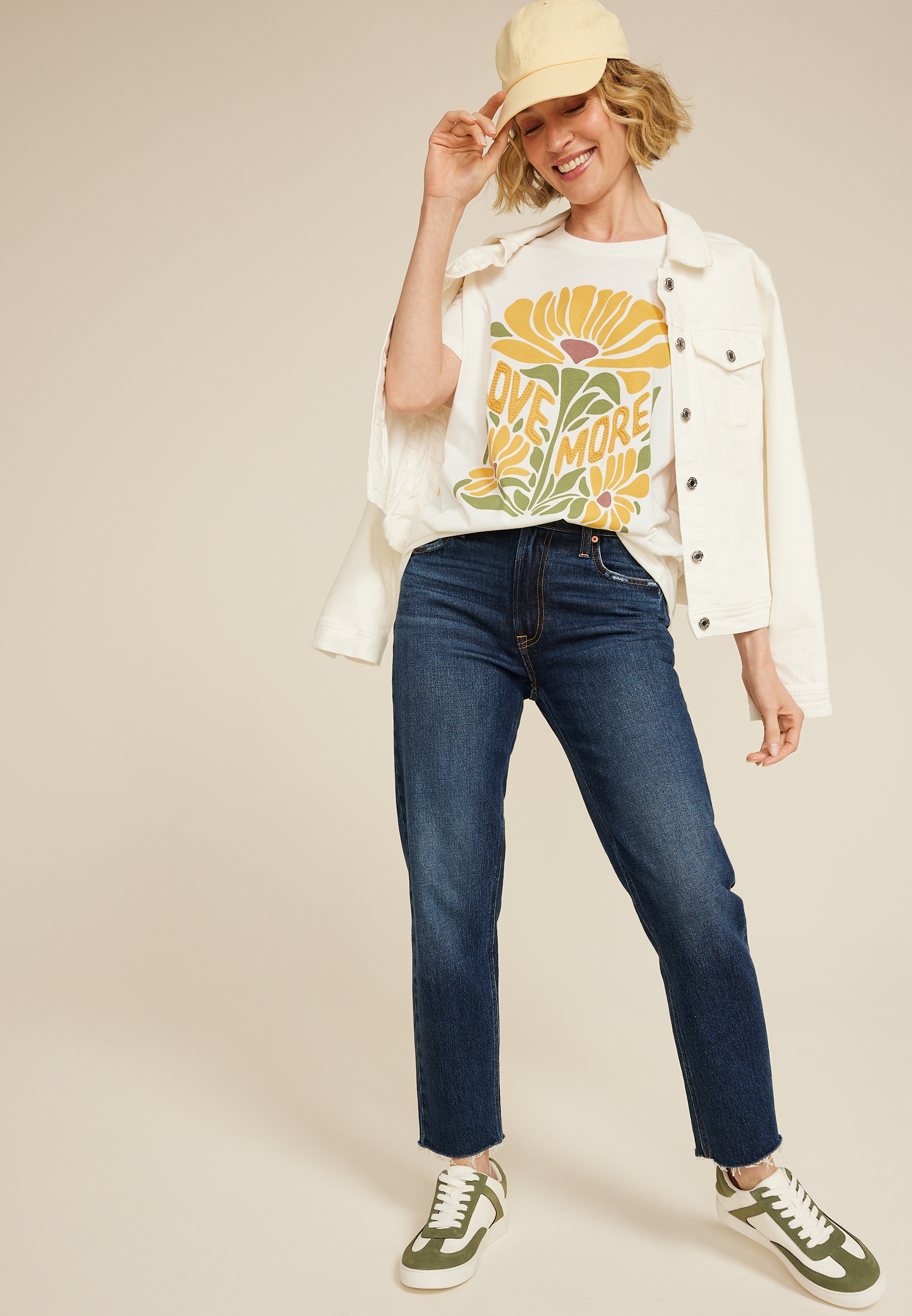 Sunflower Love More Oversized Fit Graphic Tee, ECRU, large