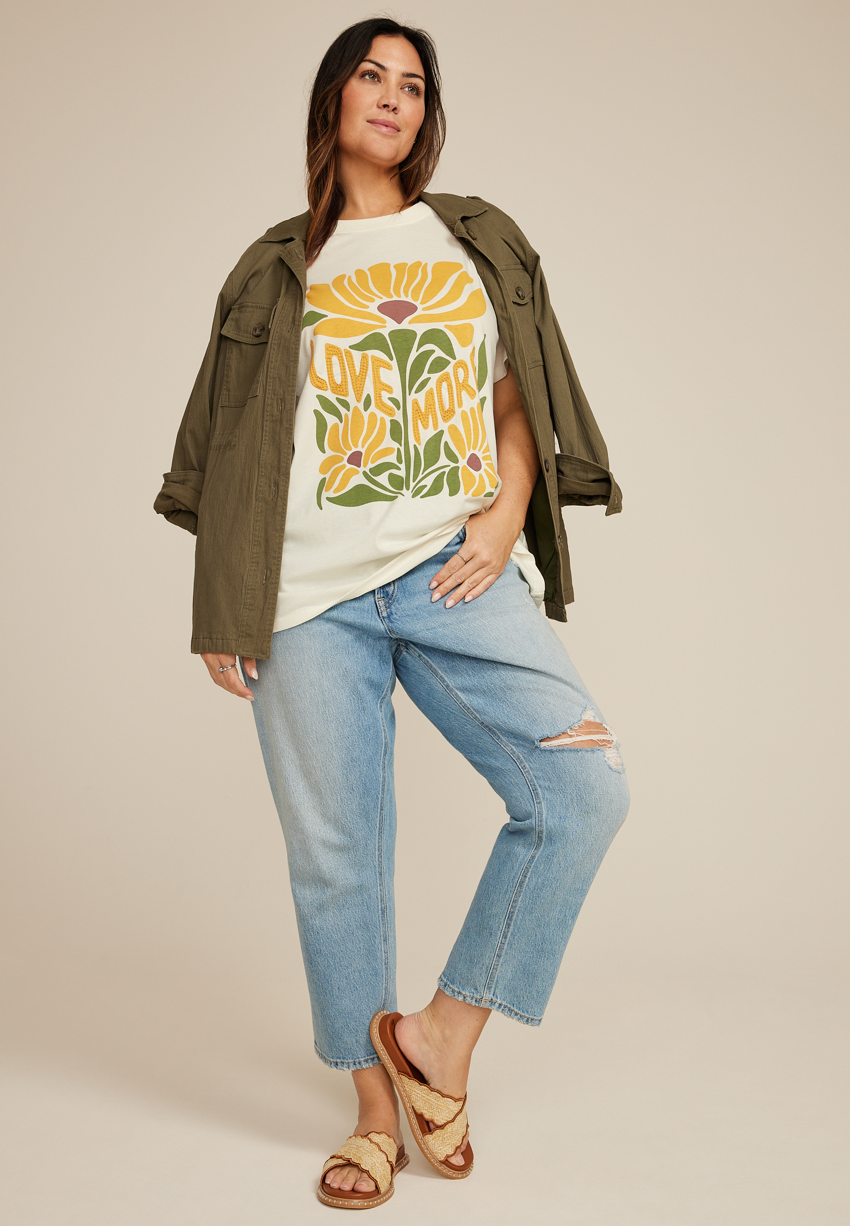 Plus Size Sunflower Love More Oversized Fit Graphic Tee, , large