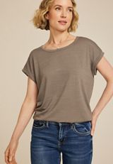 24/7 Clara Textured Short Sleeve Tee, OAK TAUPE, small