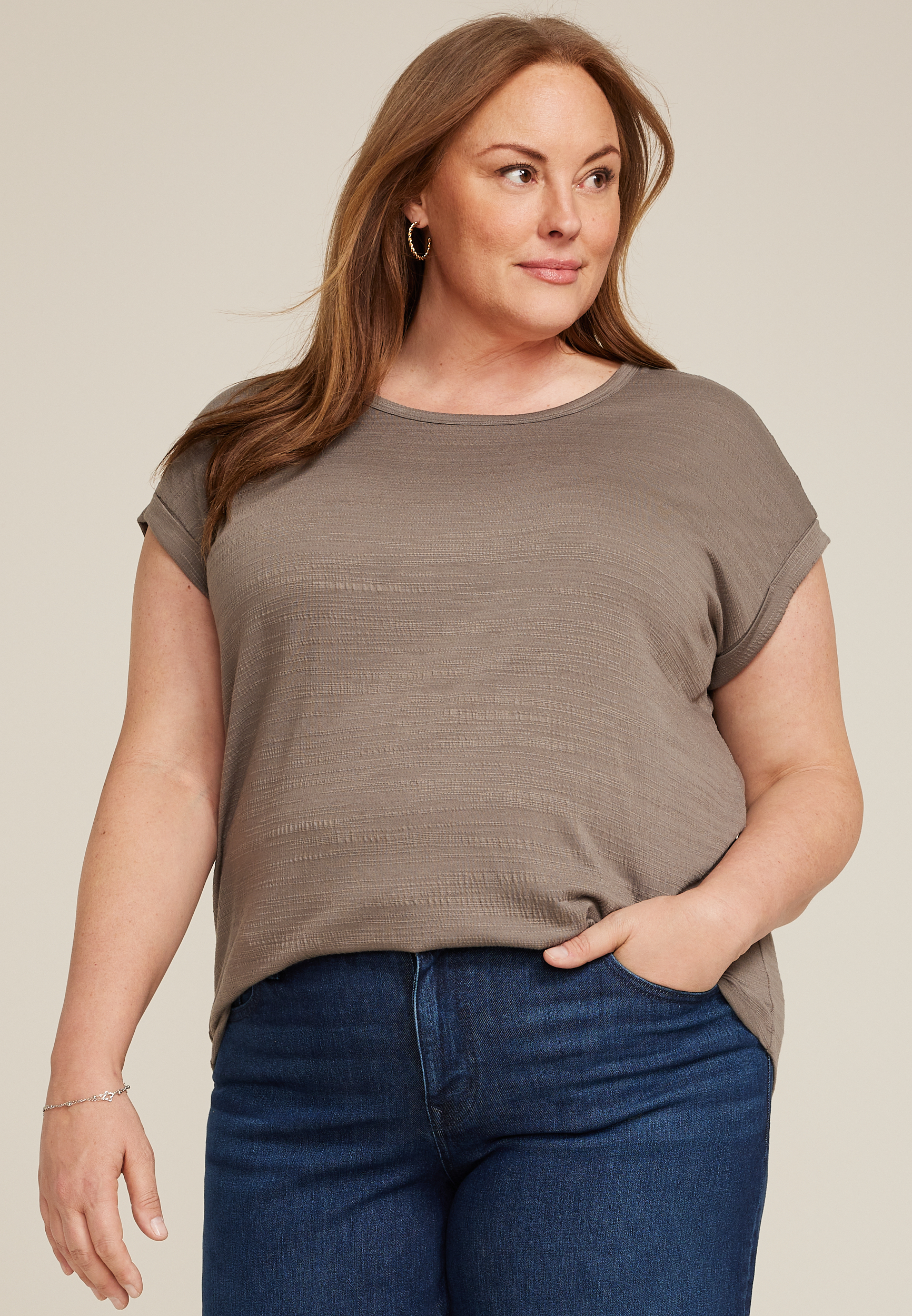 Plus Size 24/7 Clara Textured Short Sleeve Tee