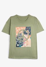 Patchwork Peace Sign Relaxed Fit Graphic Tee, C425, small