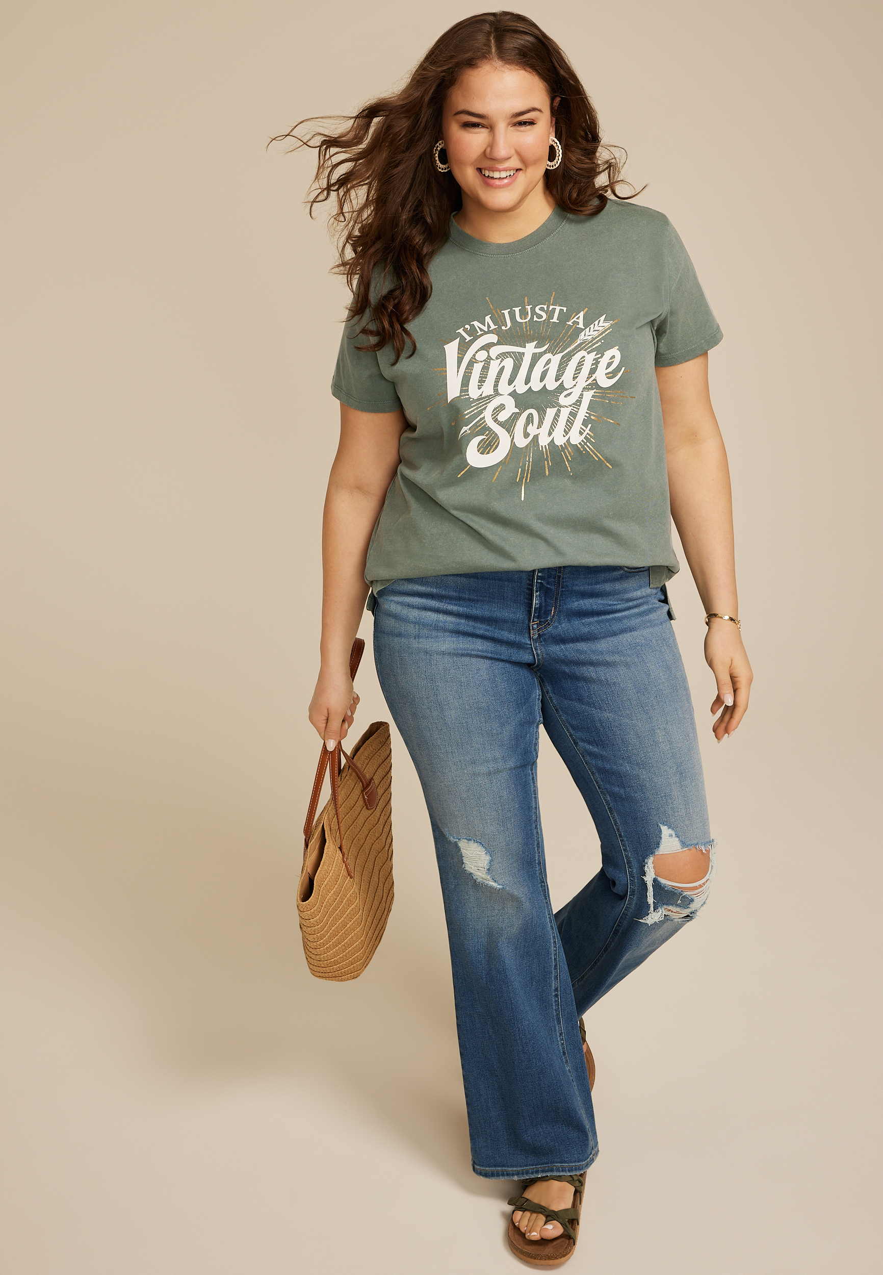 Plus Size I Am Just A Vintage Soul Relaxed Fit Graphic Tee, C186, large