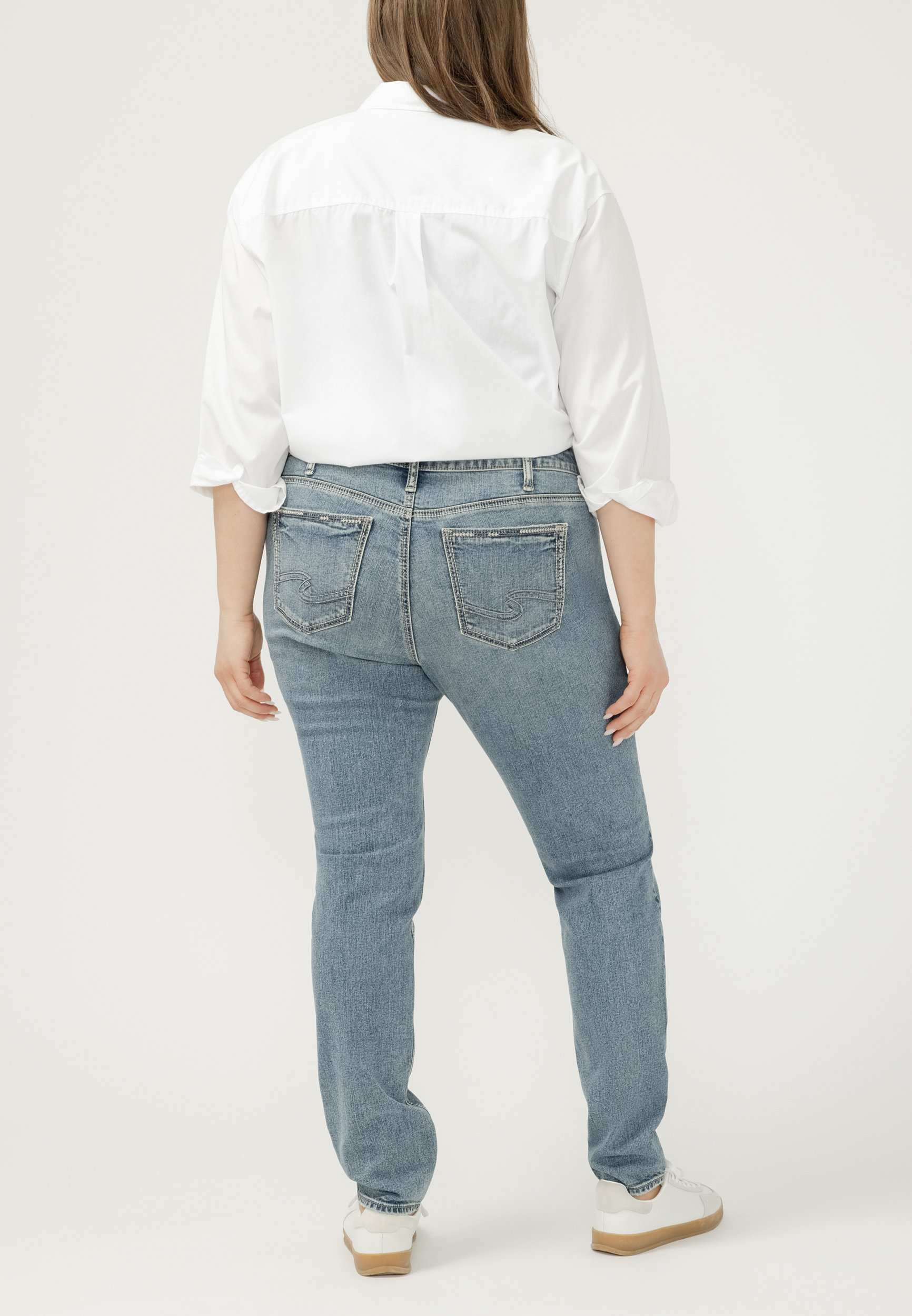 Plus Size Silver Jeans Co.&reg; Elyse Backed Ripped Mid Rise Skinny Jean, C3337, large