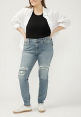 Plus Size Silver Jeans Co.&reg; Elyse Backed Ripped Mid Rise Skinny Jean, C3337, small