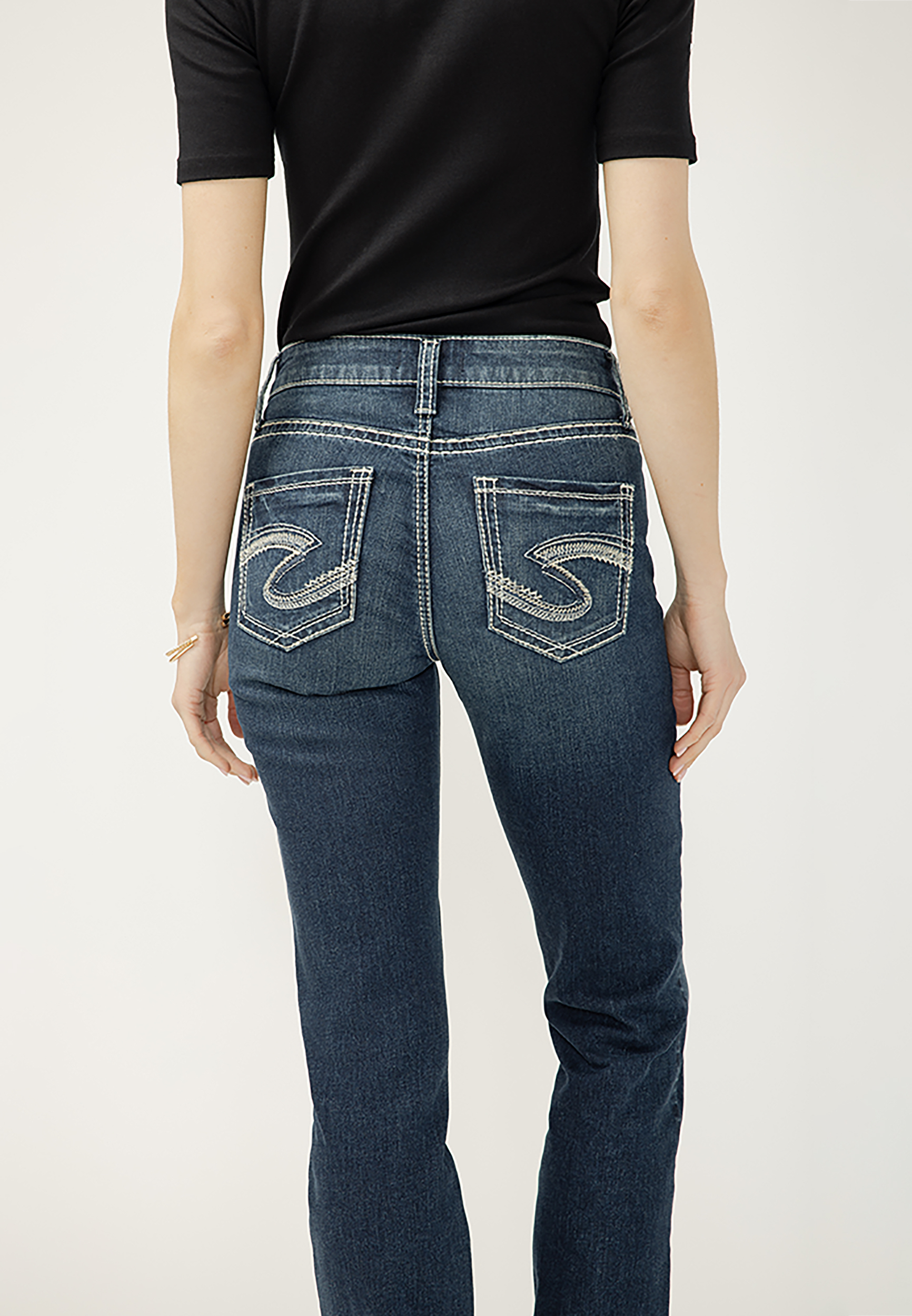 Silver Jeans Suki Curvy Mid Rise Vintage Thick Stitch Slim