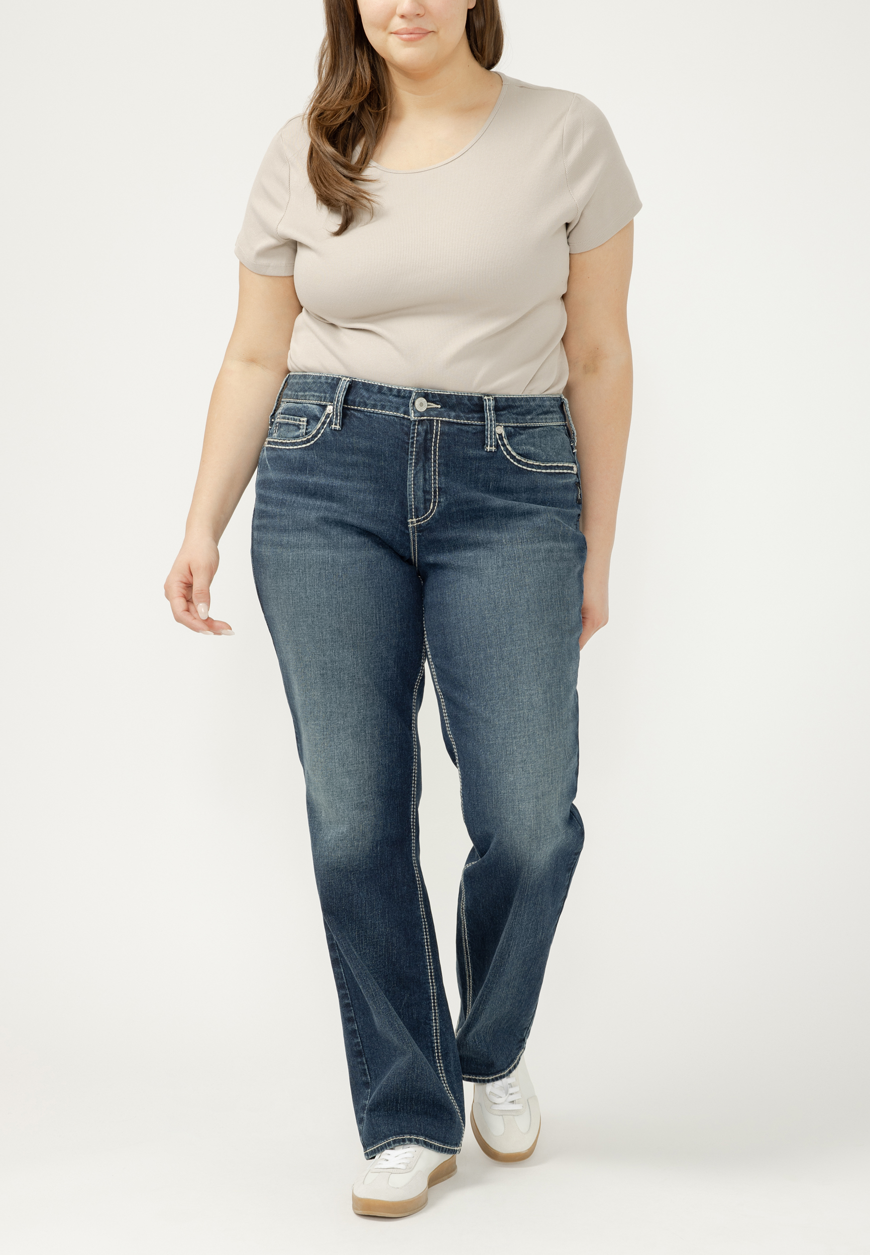 Plus Size Silver Jeans Co.® Suki Curvy Mid Rise Vintage Thick Stitch Slim Boot