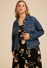 Plus Size Dark Denim Jacket, C258, small