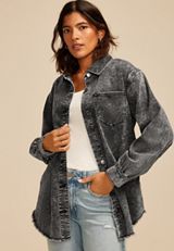 Washed Black Fray Hem Shacket, C106, small