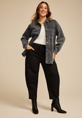 Plus Size Washed Black Fray Hem Shacket, BLACK, small