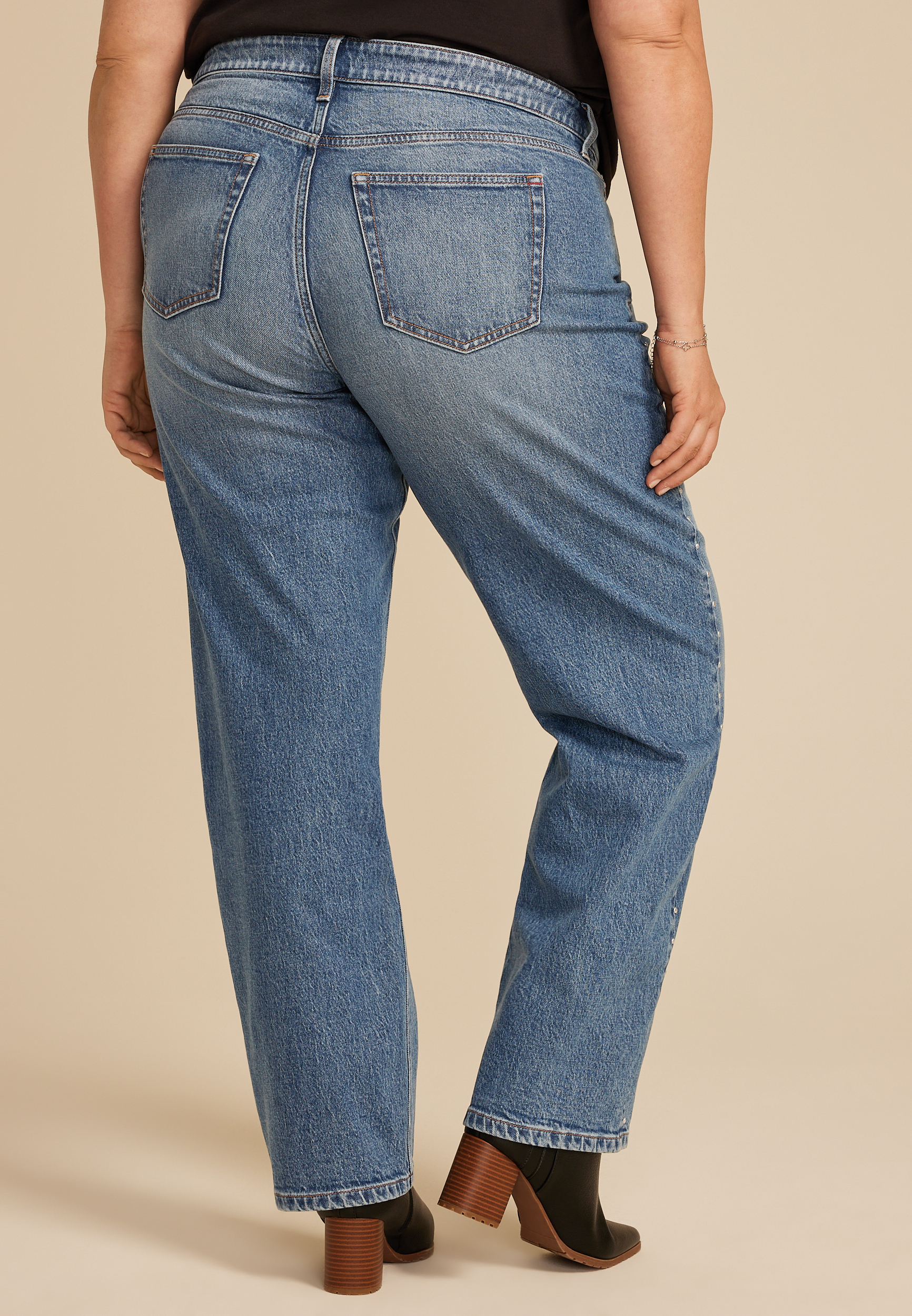 Plus Size edgely&trade; High Rise Studded Relaxed Straight Jean, MEDIUM SANDBLAST, large