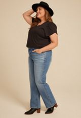 Plus Size edgely&trade; High Rise Studded Relaxed Straight Jean, MEDIUM SANDBLAST, small