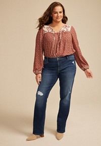 Plus Size Flying Monkey™ Dark High Rise Destructed Hem Slim Boot Jean