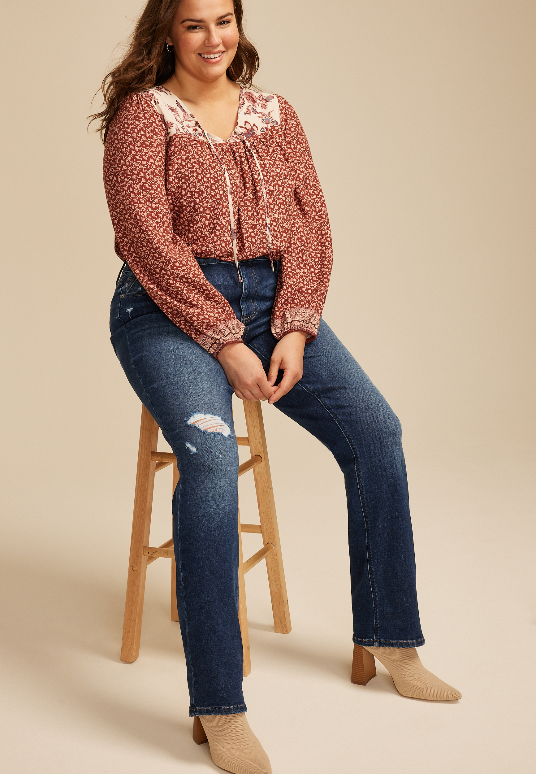 Plus Size edgely&trade; Mid Rise Ripped Slim Boot Jean, C258, large