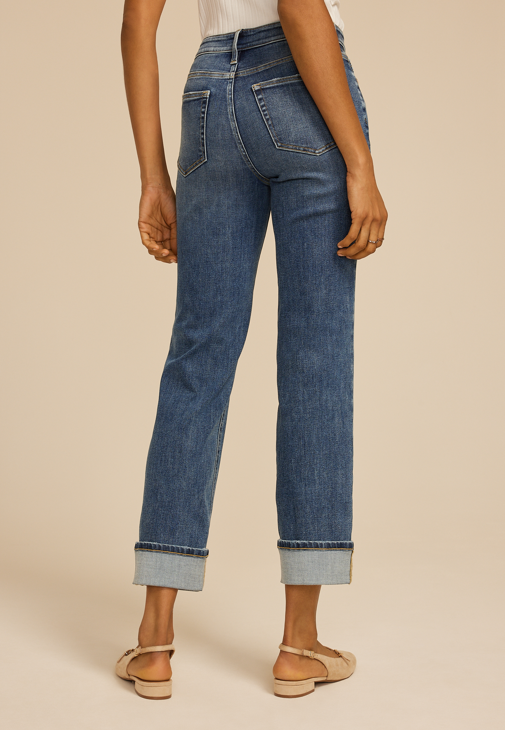 edgely&trade; High Rise Cuffed Hem Relaxed Straight Jean, C3337, large