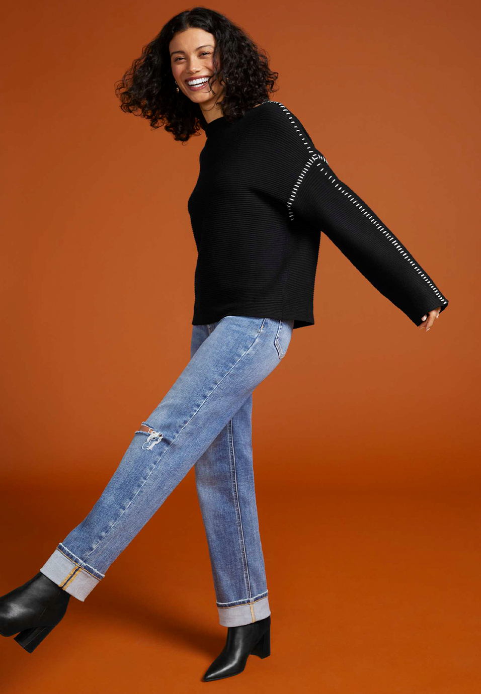 edgely&trade; High Rise Cuffed Hem Relaxed Straight Jean, C3337, large
