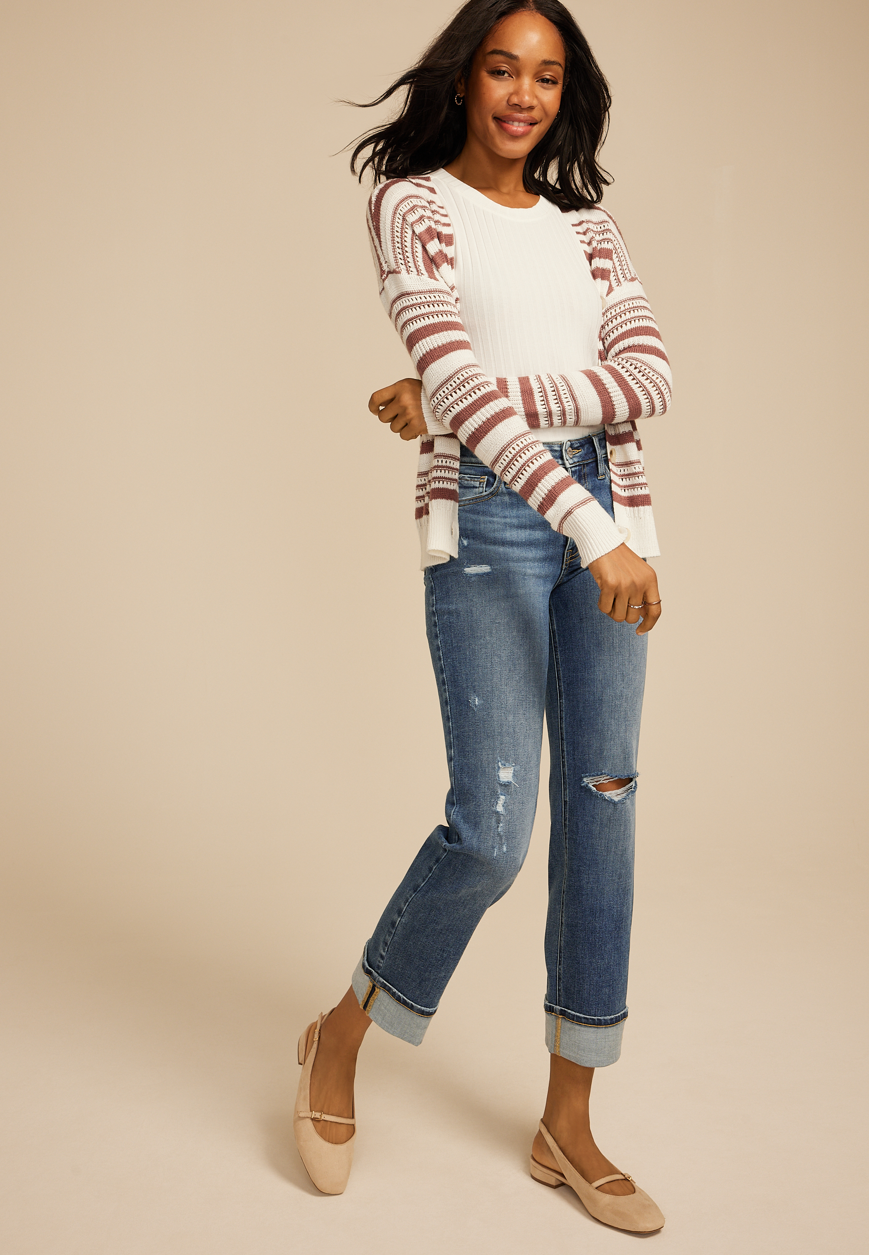 edgely&trade; High Rise Cuffed Hem Relaxed Straight Jean, C3337, large